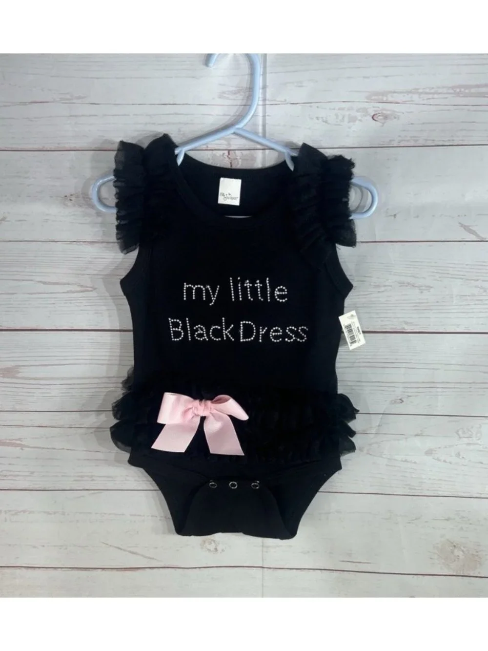 Baby Girl Bodysuit 1 pc Graphic Black Pink Bow Ruffle NWT Ella Jackson Sz 0-6 mo